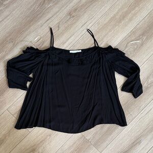Lush Black Cold-Shoulder Spaghetti Strap Top with Ruffle detail